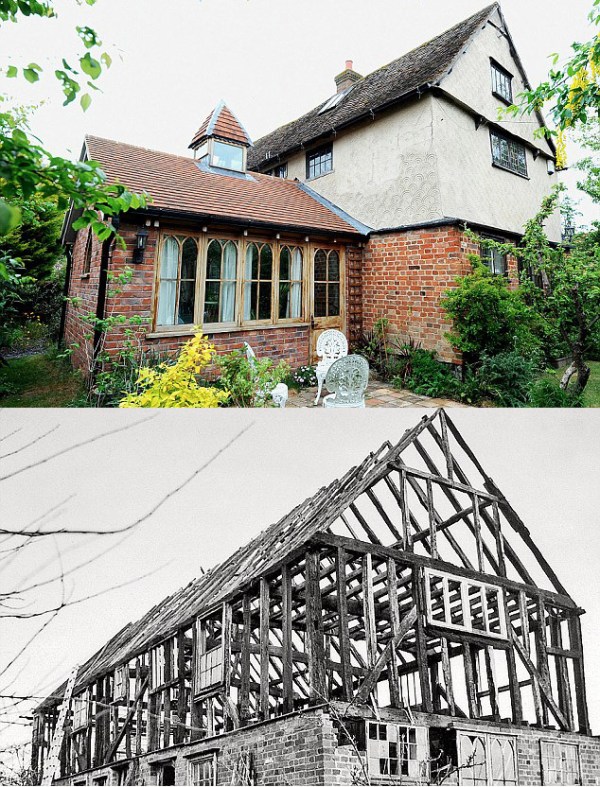 La casa de May en su ubicación actual y en la original (mientras se desmontaba)